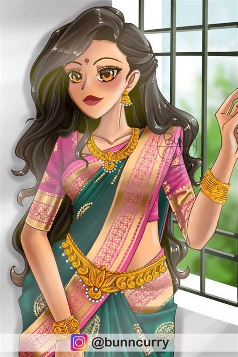 anime girl in saree|cute anime girl wearing saree.